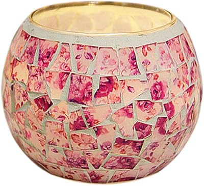 粉色花卉马赛克玻璃茶灯烛台浪漫手工礼品许愿烛台圣诞烛台餐桌中心